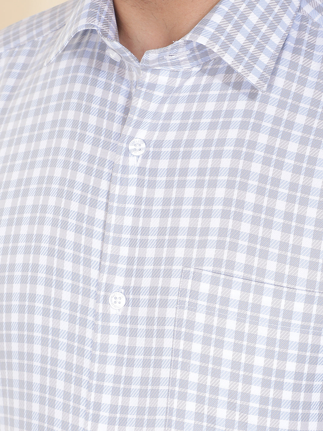 COBB LIGHT BLUE CHECKED SMART-FIT FORMAL SHIRT