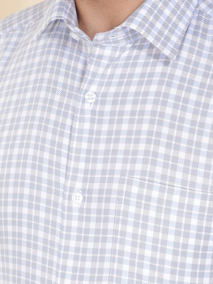 COBB LIGHT BLUE CHECKED SMART-FIT FORMAL SHIRT