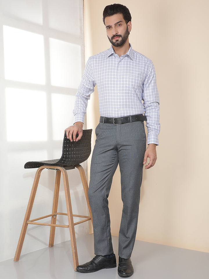 COBB LIGHT BLUE CHECKED SMART-FIT FORMAL SHIRT