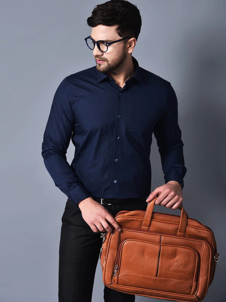 NAVY BLUE SOLID SMART FIT FORMAL SHIRT