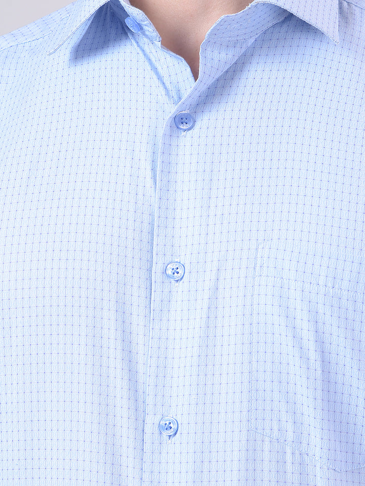 Sky Blue Self-Design Formal Shirt