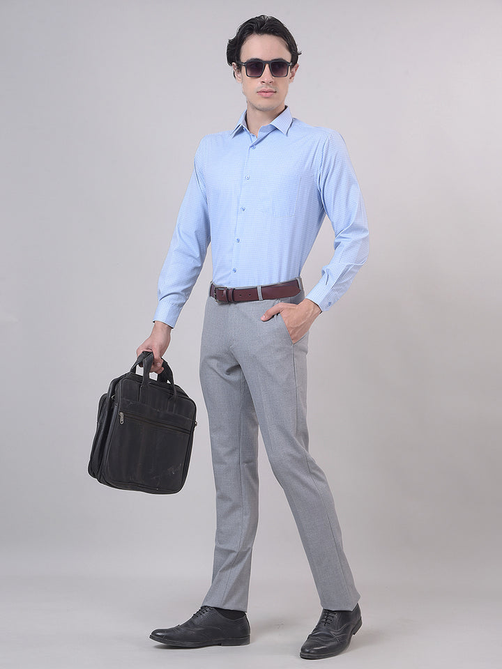 Sky Blue Self-Design Formal Shirt