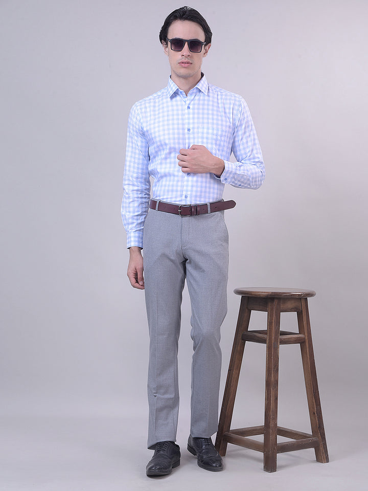Sky Blue Checked Formal Shirt