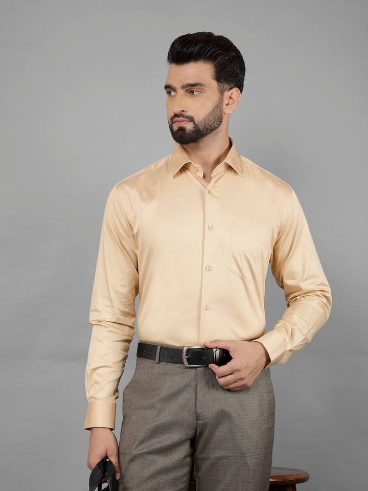 COBB SOLID BEIGE SMART-FIT FORMAL SHIRT