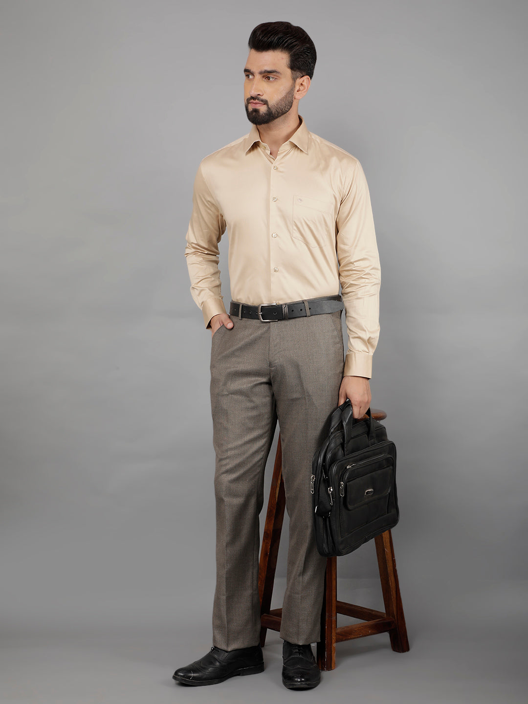 COBB SOLID BEIGE SMART-FIT FORMAL SHIRT