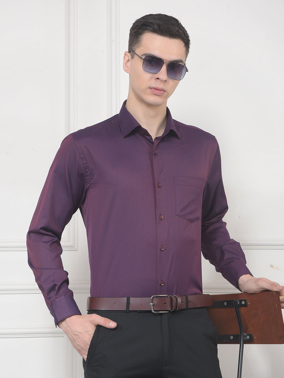 cobb purple solid smart-fit formal shirt