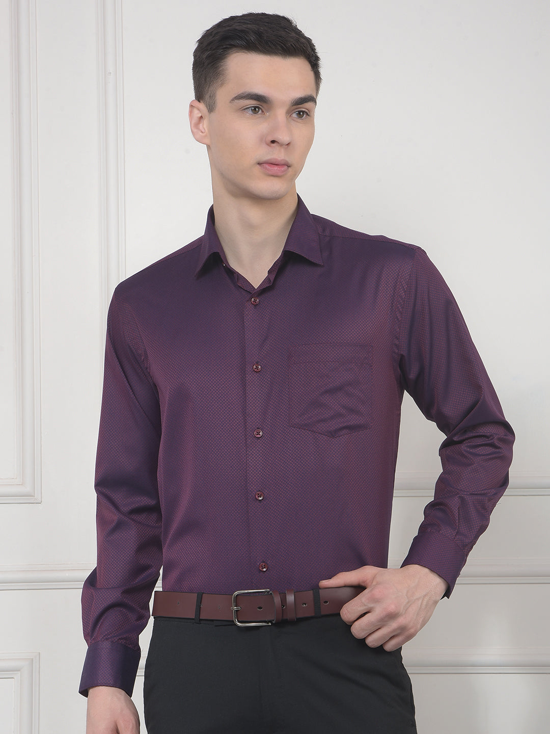 cobb purple solid smart-fit formal shirt