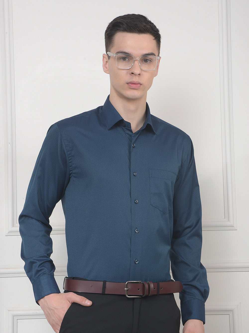 cobb dark green solid smart-fit formal shirt