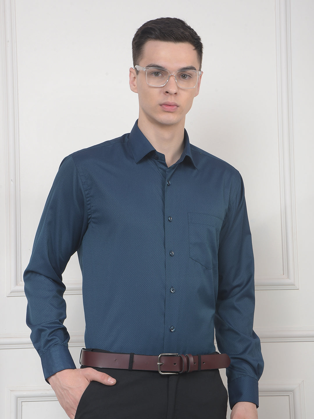 cobb dark green solid smart-fit formal shirt