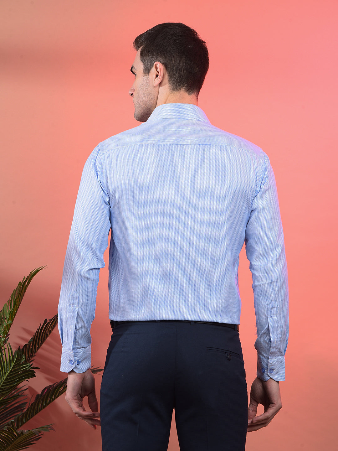 cobb sky blue self-design smart-fit formal shirt