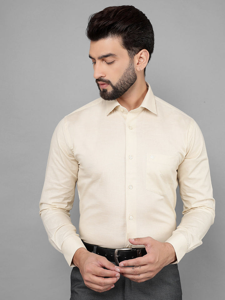 cobb solid lemon linen smart-fit formal shirt