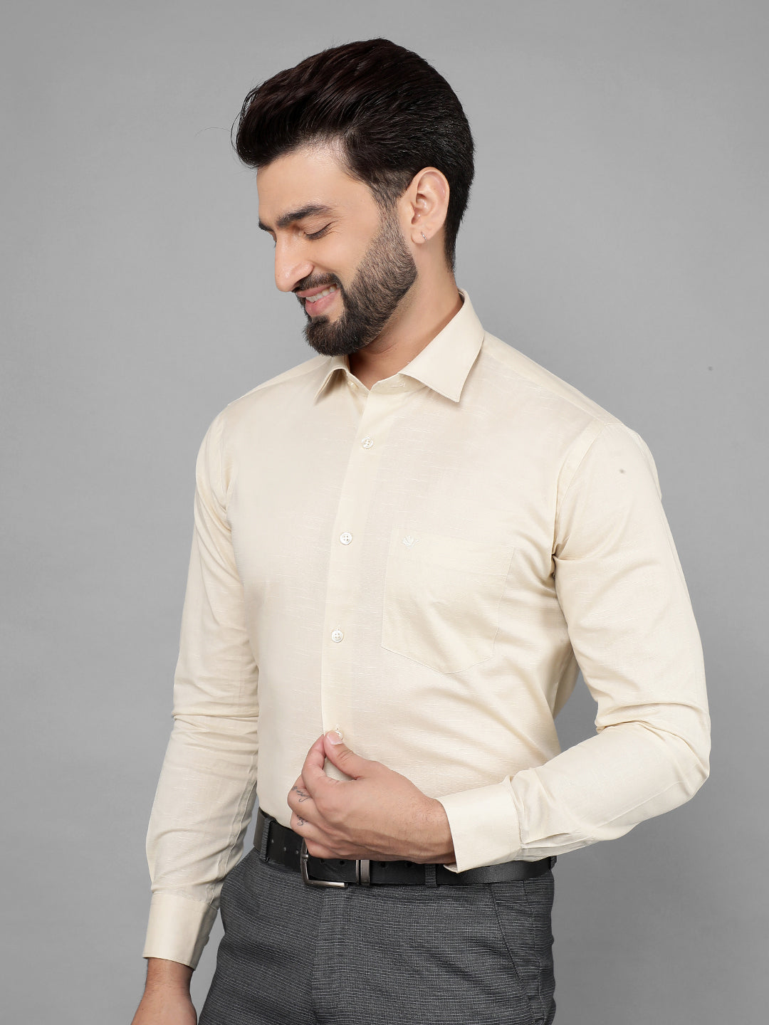 cobb solid lemon linen smart-fit formal shirt