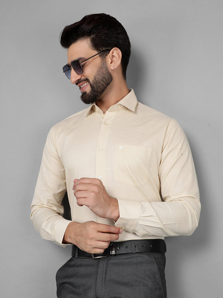 COBB SOLID LEMON LINEN SMART-FIT FORMAL SHIRT