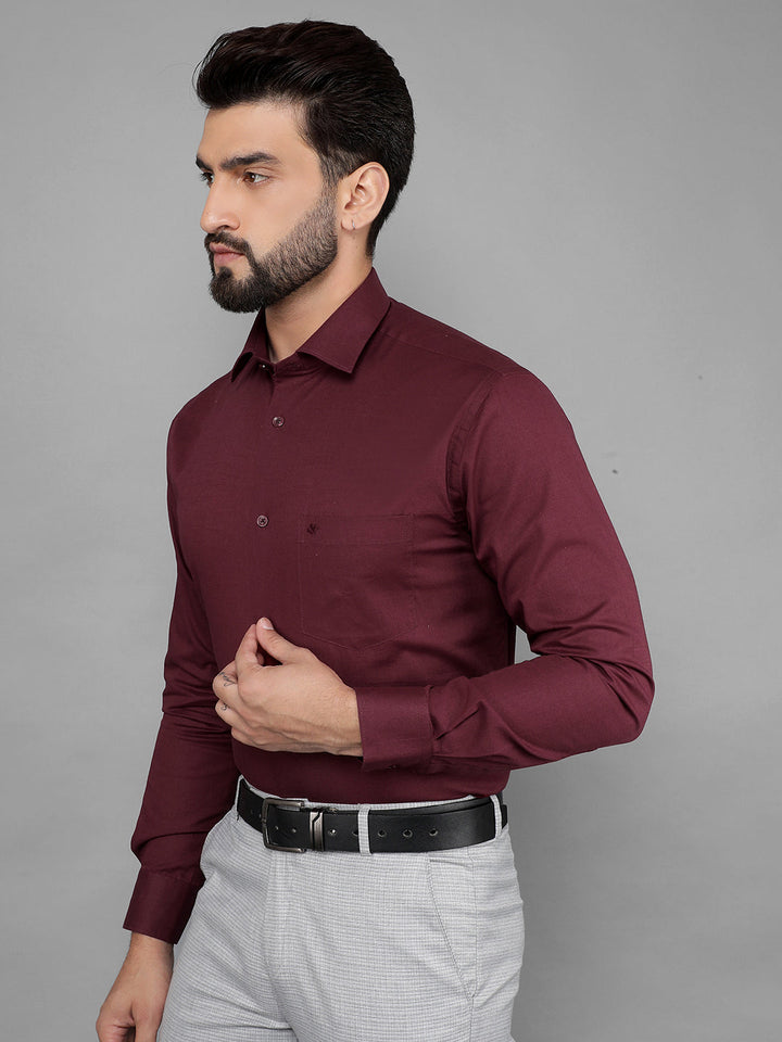 cobb solid wine linen smart-fit formal shirt