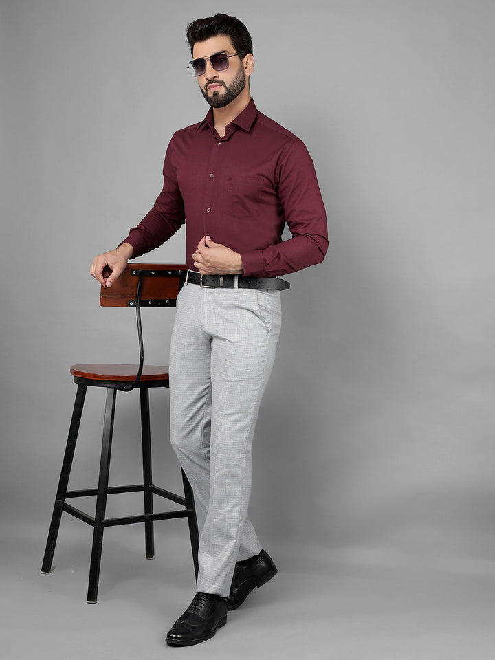 COBB SOLID WINE LINEN SMART-FIT FORMAL SHIRT