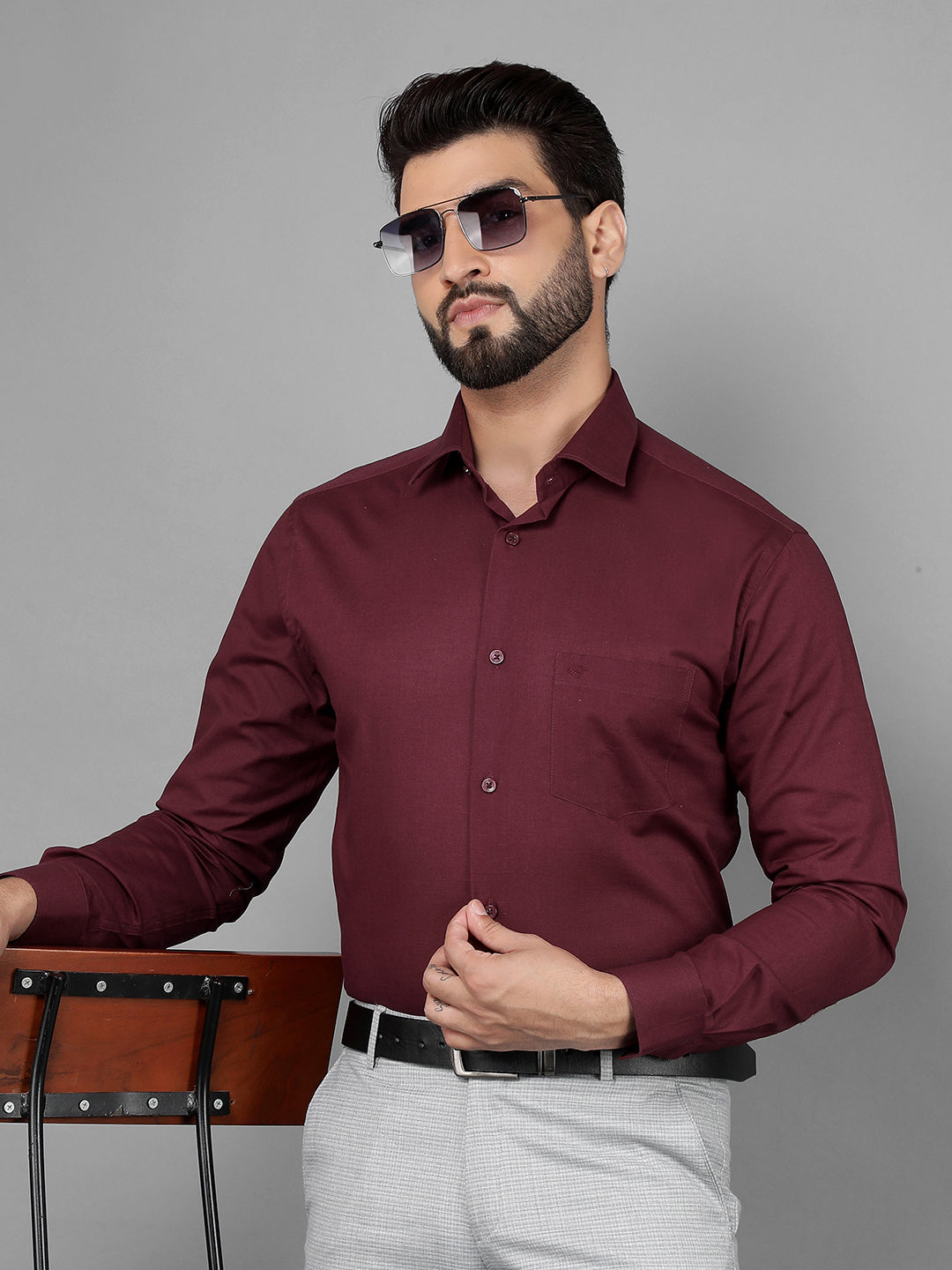 COBB SOLID WINE LINEN SMART-FIT FORMAL SHIRT