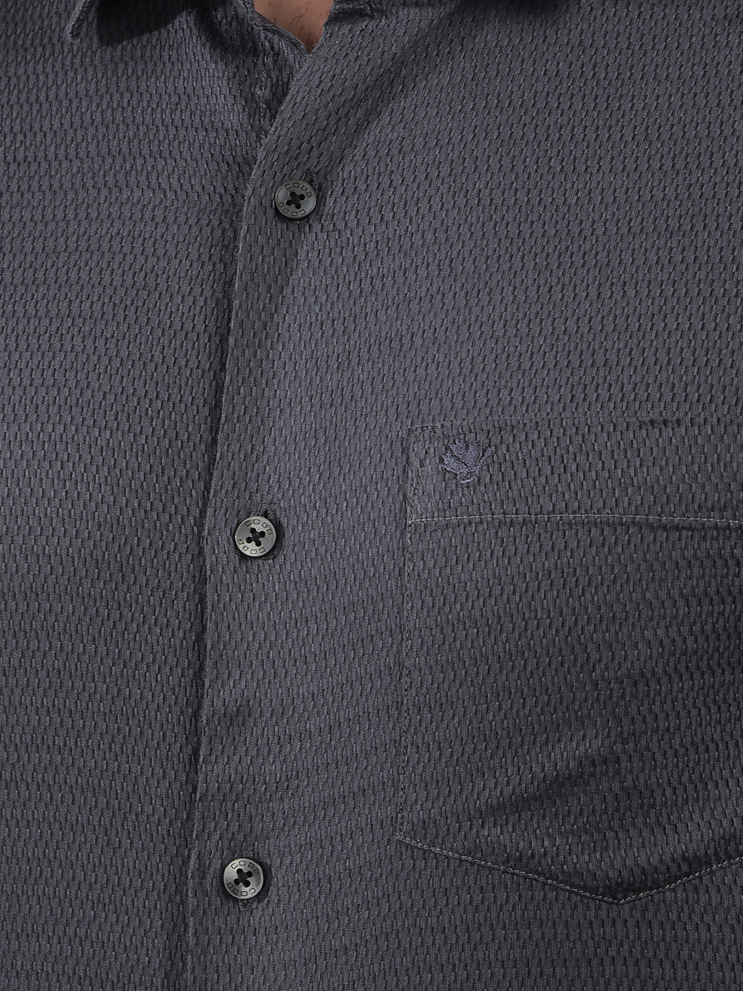 cobb dark grey self-design slim-fit formal shirt