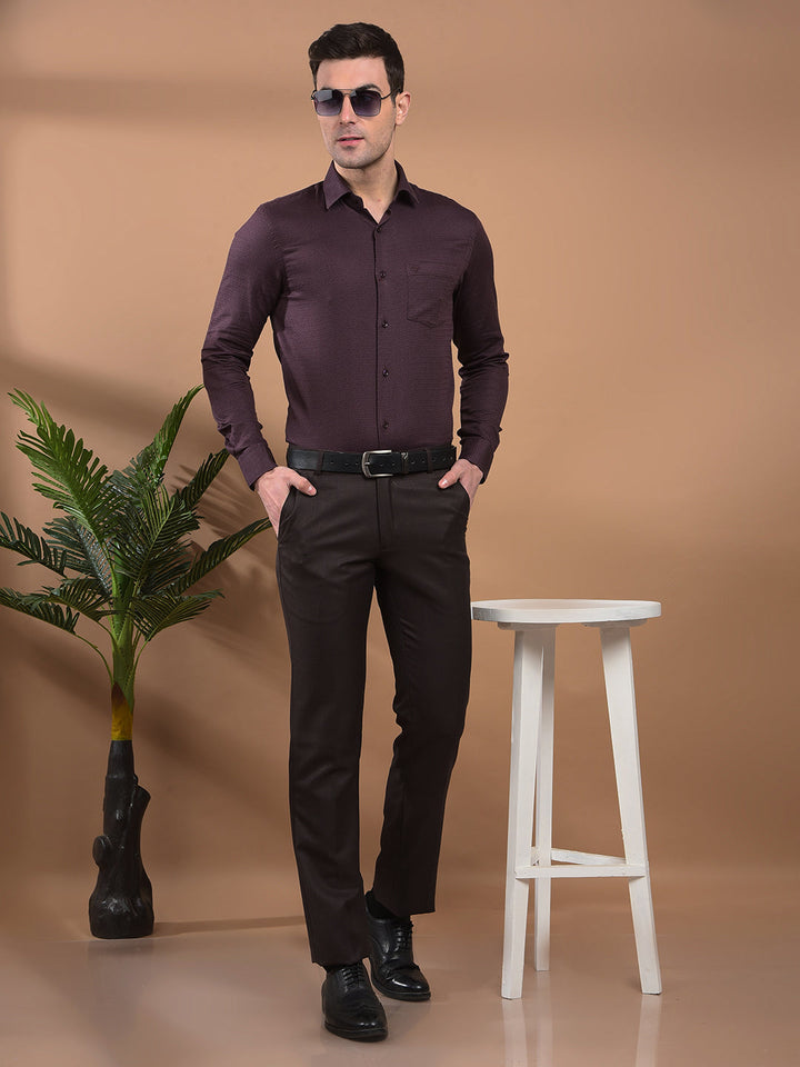 COBB WINE SELF-DESIGN SLIM-FIT FORMAL SHIRT