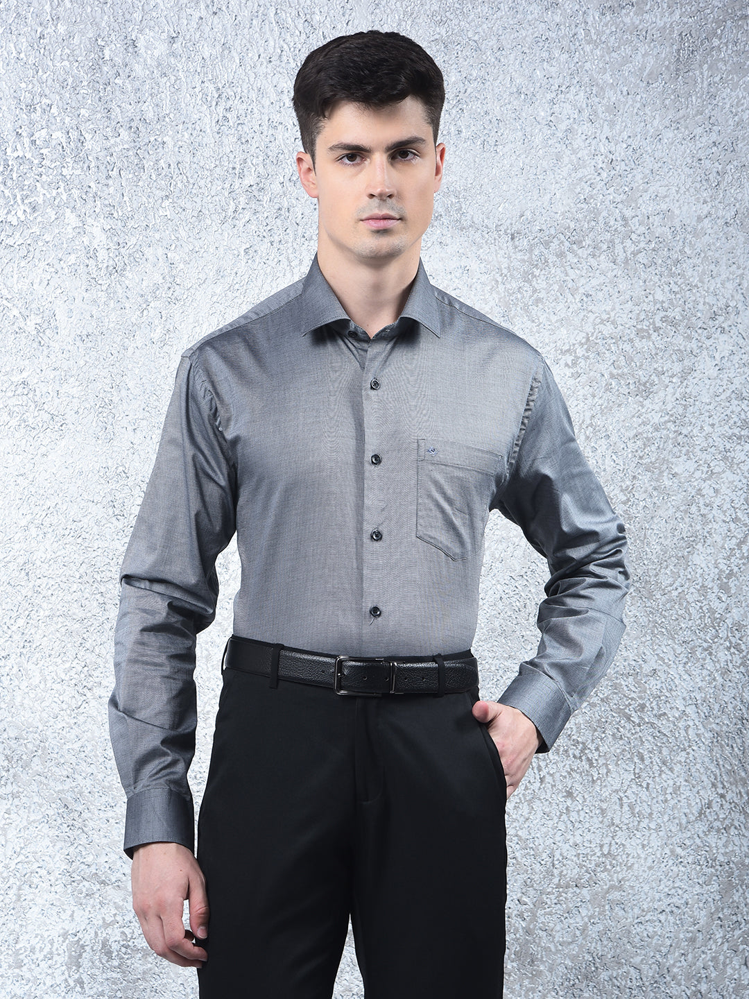 cobb dark grey self-design formal shirt
