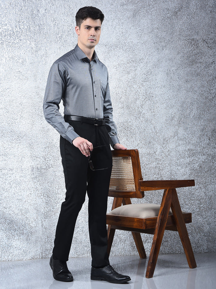 cobb dark grey self-design formal shirt