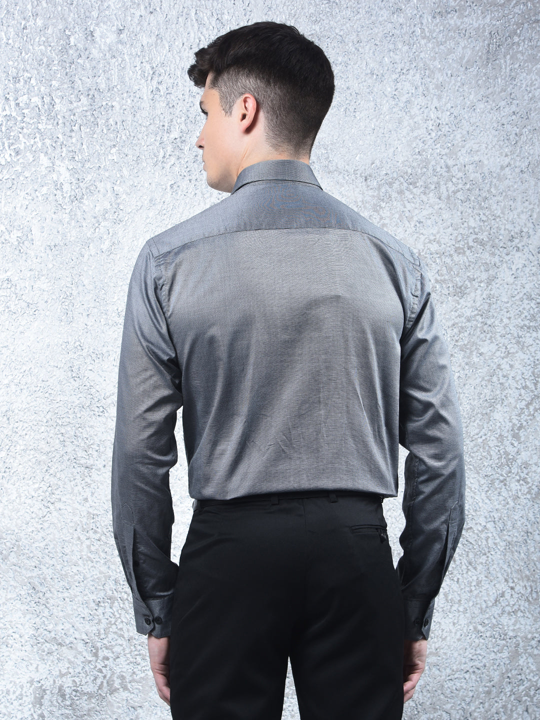cobb dark grey self-design formal shirt