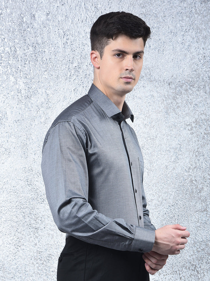 COBB DARK GREY SELF-DESIGN FORMAL SHIRT
