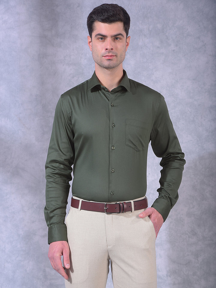 cobb green solid stretch-fit formal shirt