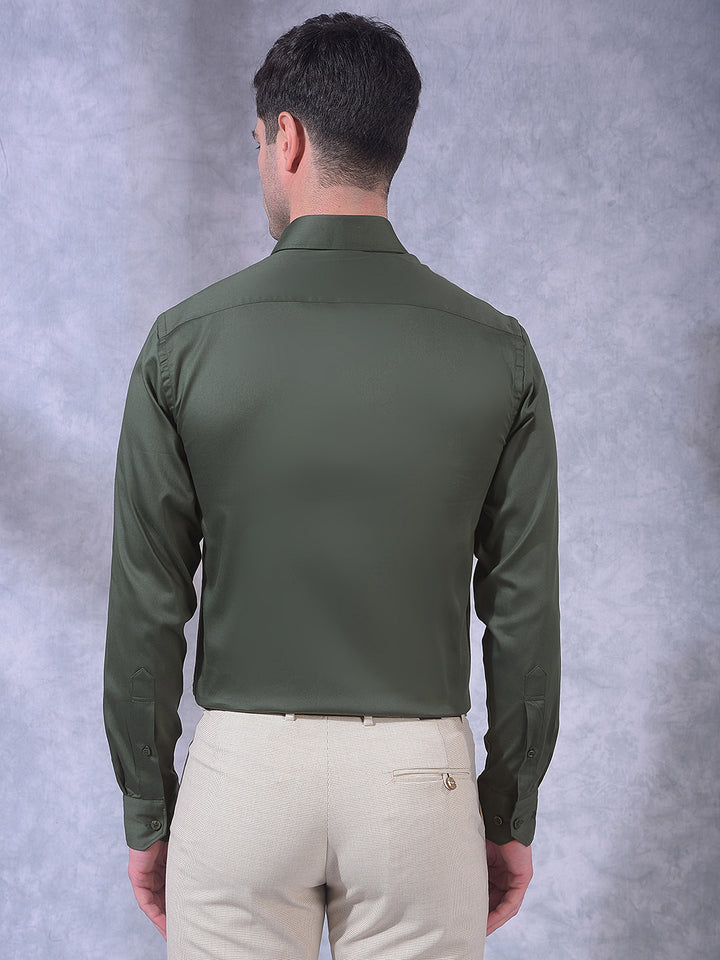 cobb green solid stretch-fit formal shirt