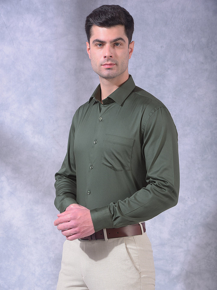 cobb green solid stretch-fit formal shirt