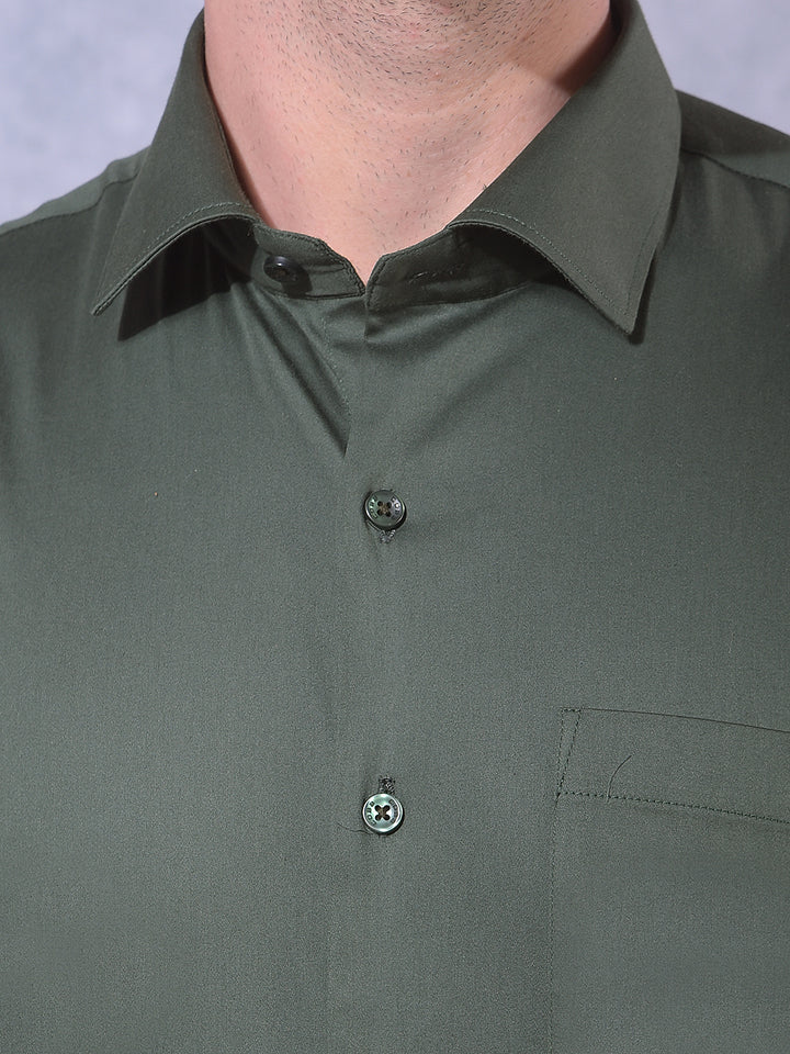 COBB GREEN SOLID STRETCH-FIT FORMAL SHIRT