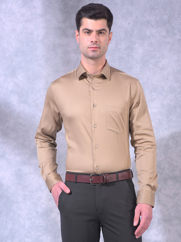 cobb khaki solid stretch-fit formal shirt