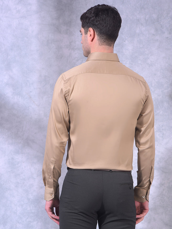 cobb khaki solid stretch-fit formal shirt