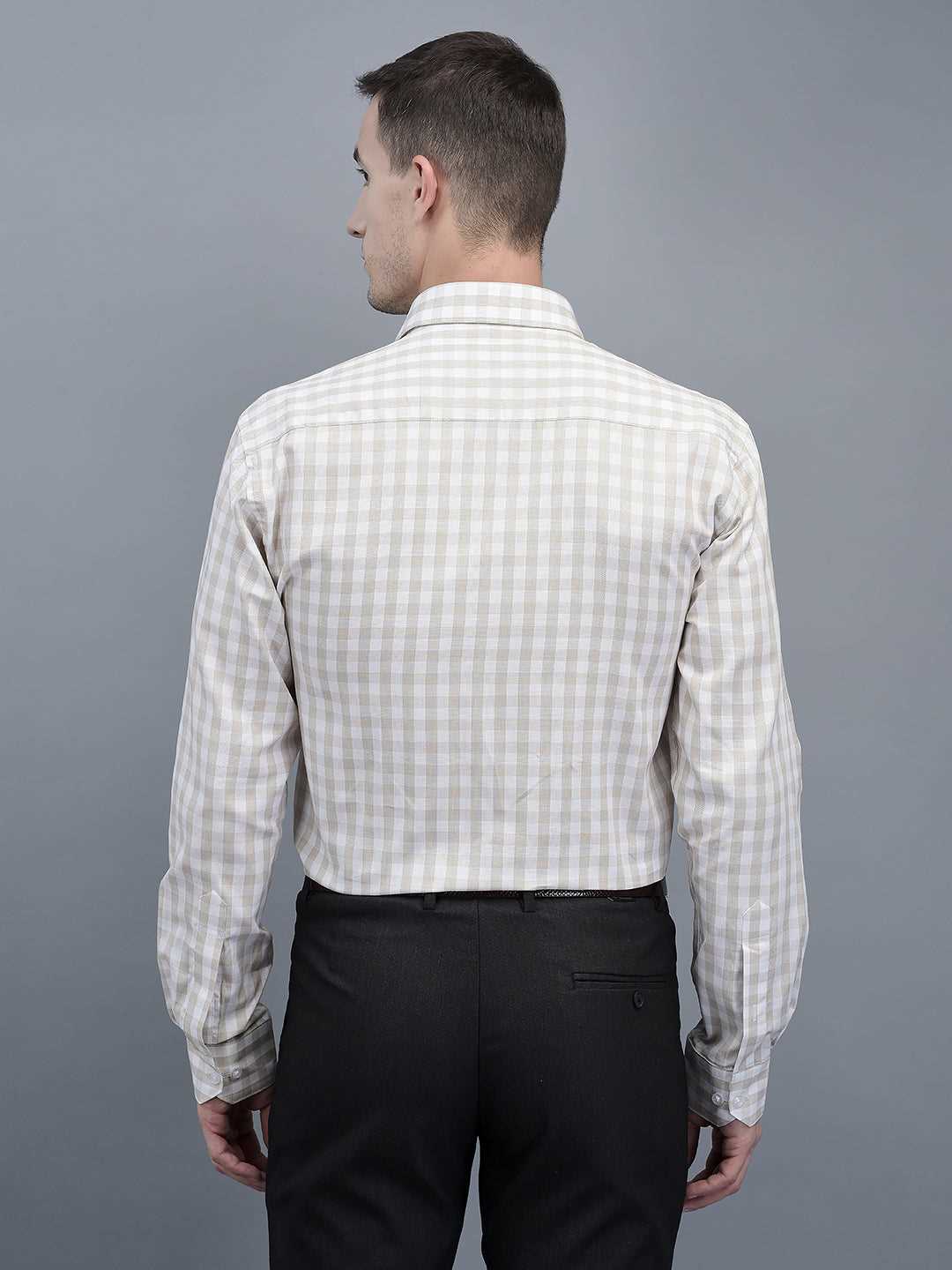 Cobb Beige Check Smart Fit Formal Shirt