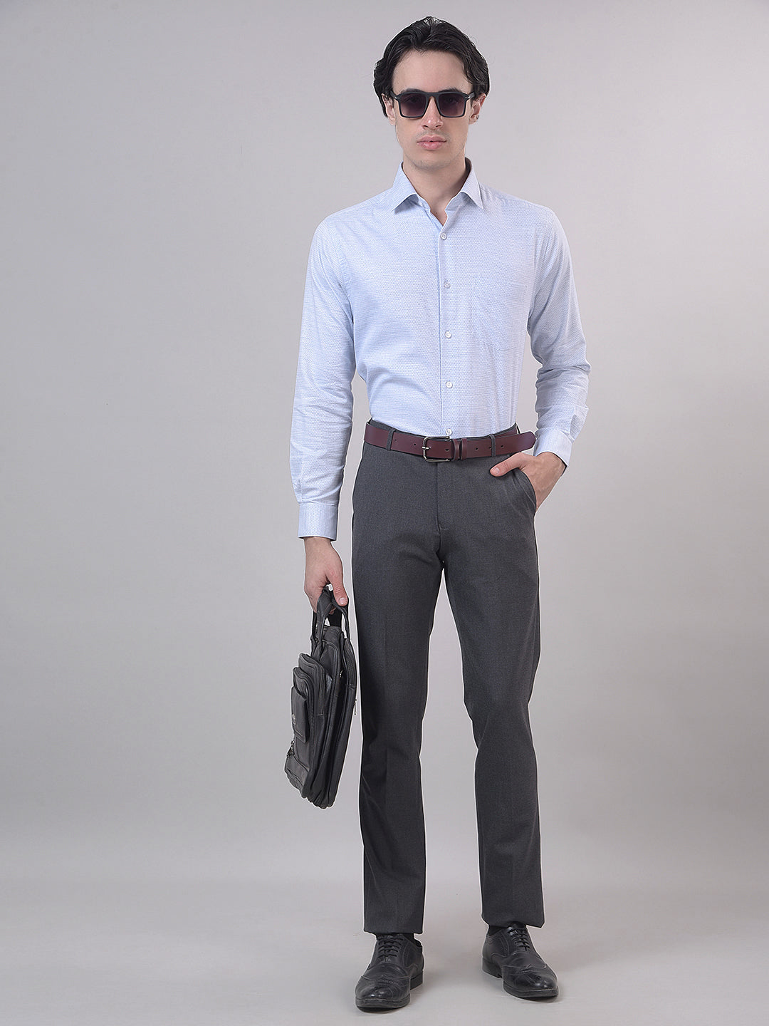 Sky Blue Self-Design Formal Shirt