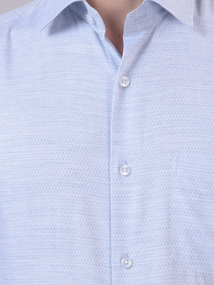 Sky Blue Self-Design Formal Shirt