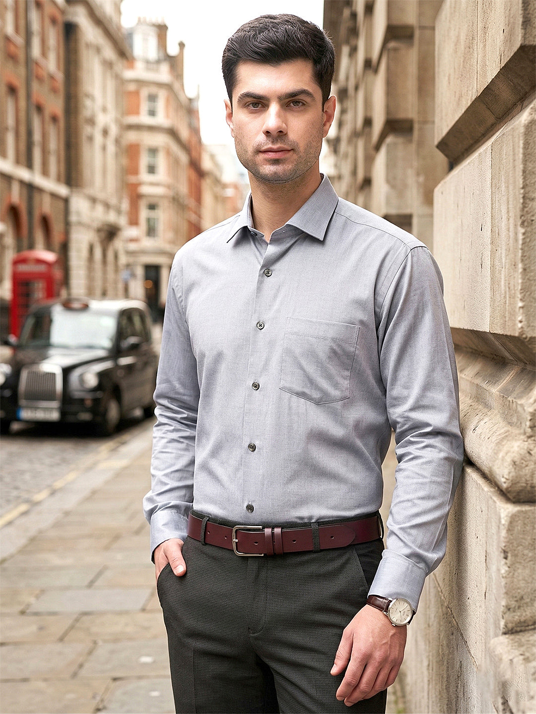cobb grey solid smart-fit formal shirt