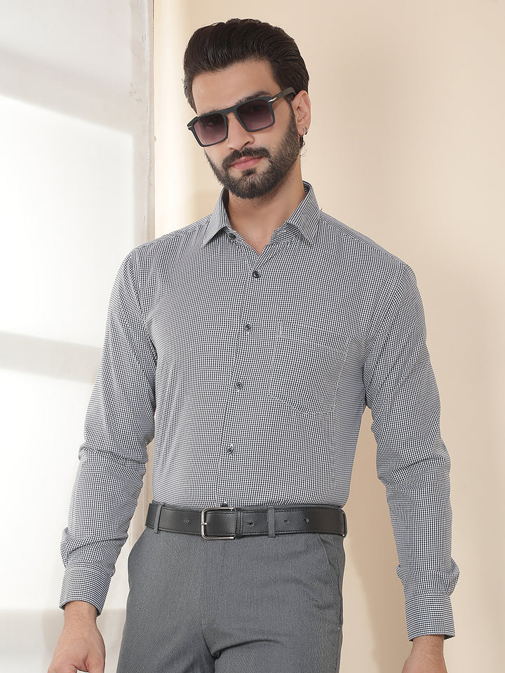 cobb black checked smart-fit formal shirt