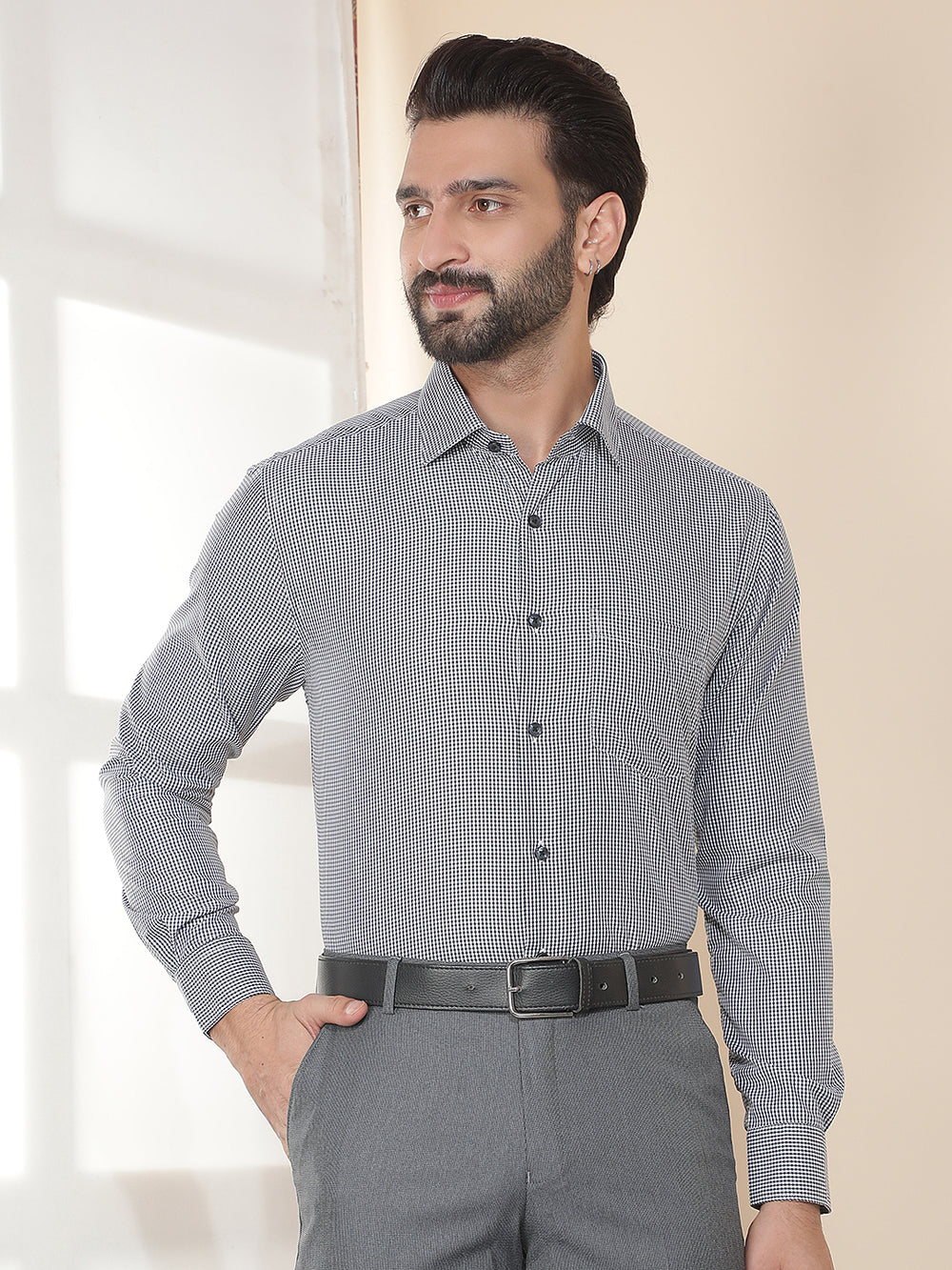 cobb black checked smart-fit formal shirt