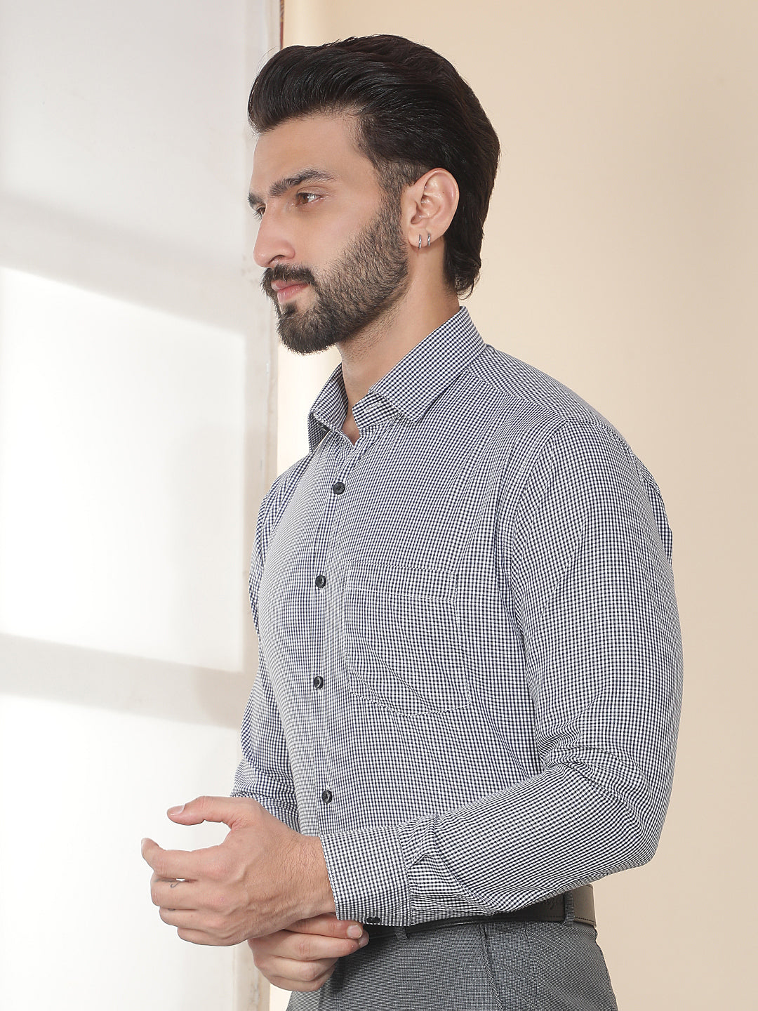 cobb black checked smart-fit formal shirt