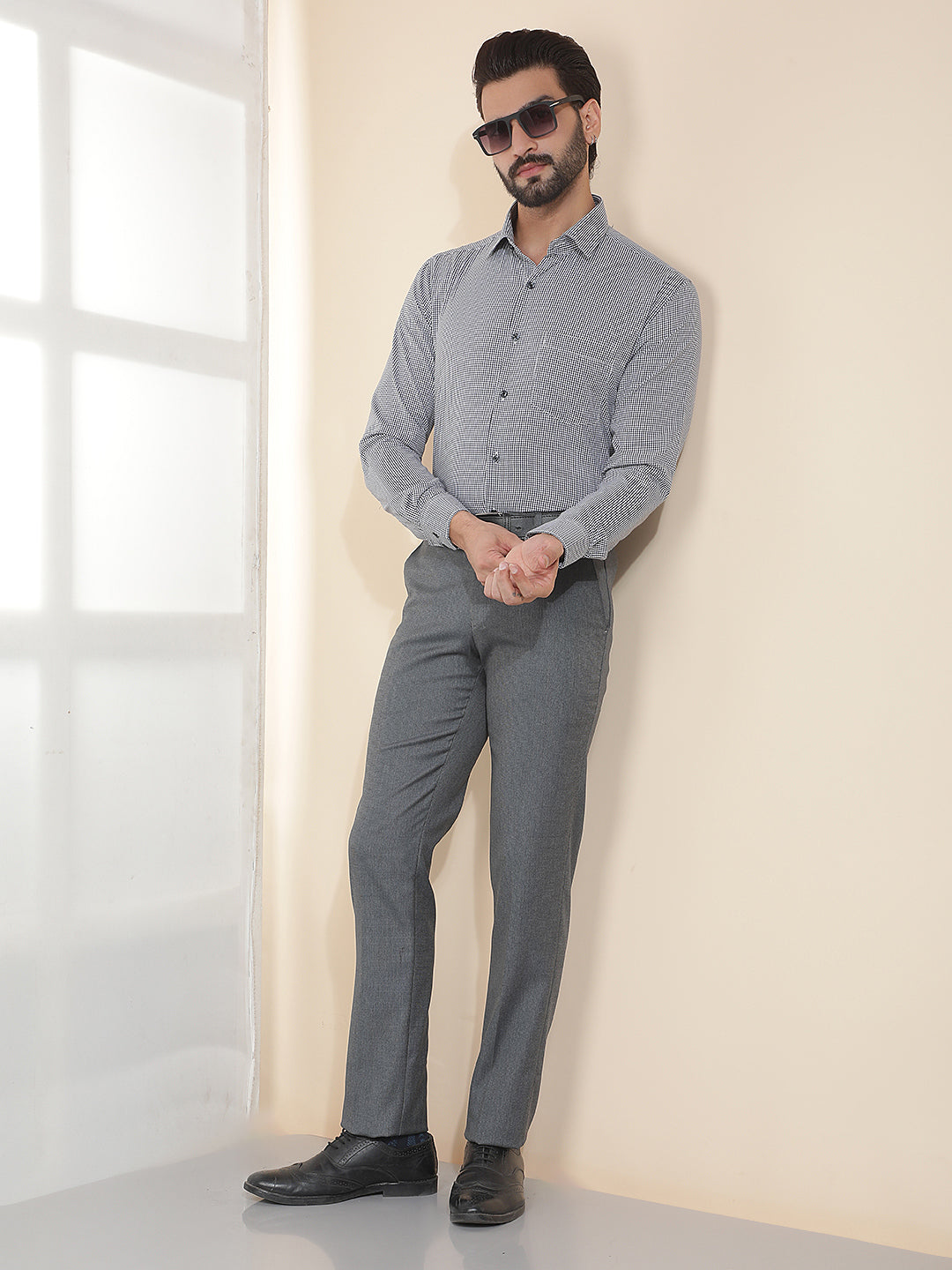 COBB BLACK CHECKED SMART-FIT FORMAL SHIRT