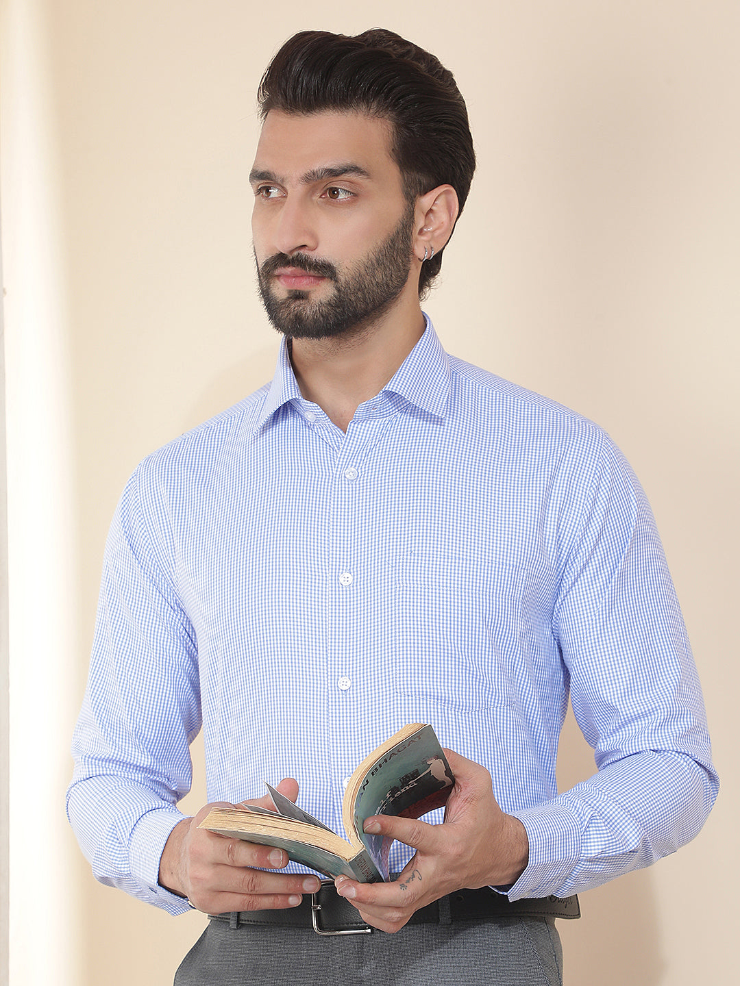 cobb blue checked smart-fit formal shirt