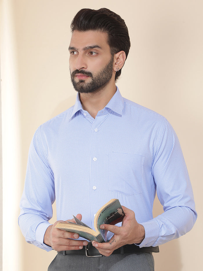 cobb blue checked smart-fit formal shirt