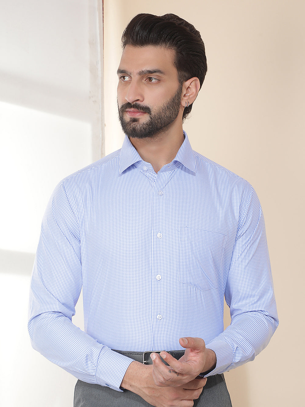 cobb blue checked smart-fit formal shirt