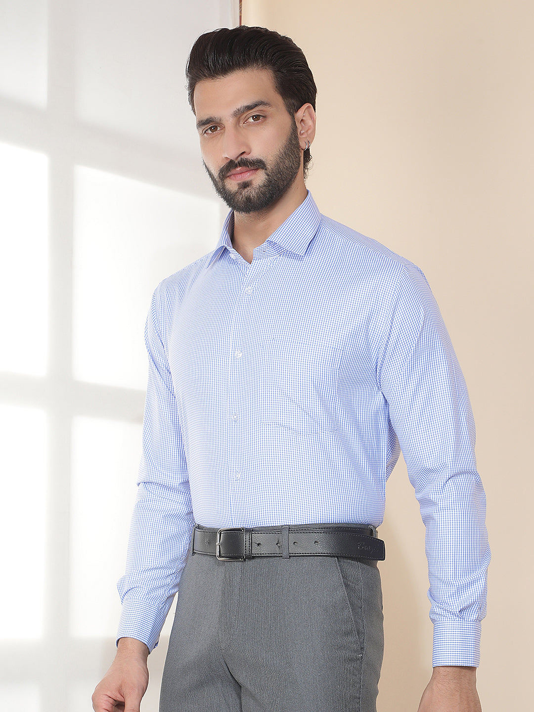cobb blue checked smart-fit formal shirt
