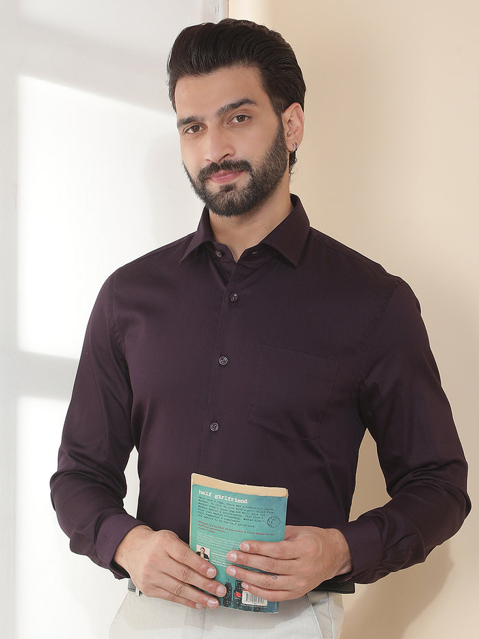 cobb dark purple solid slim-fit formal shirt