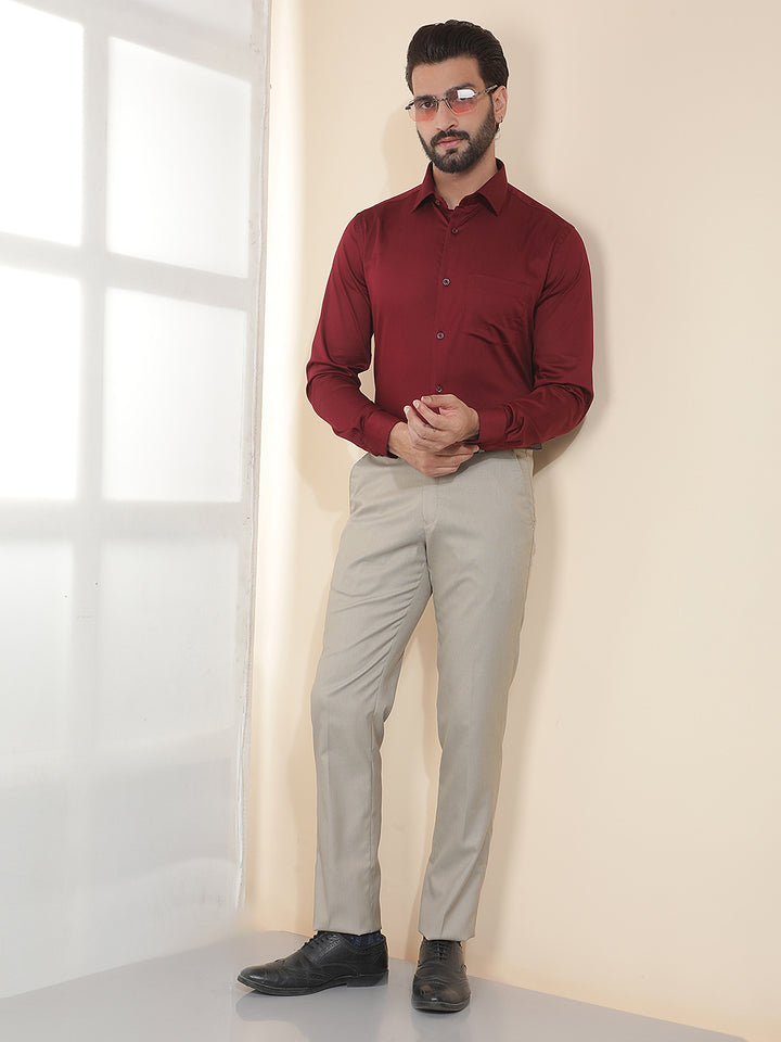 COBB MAROON SOLID SLIM-FIT FORMAL SHIRT