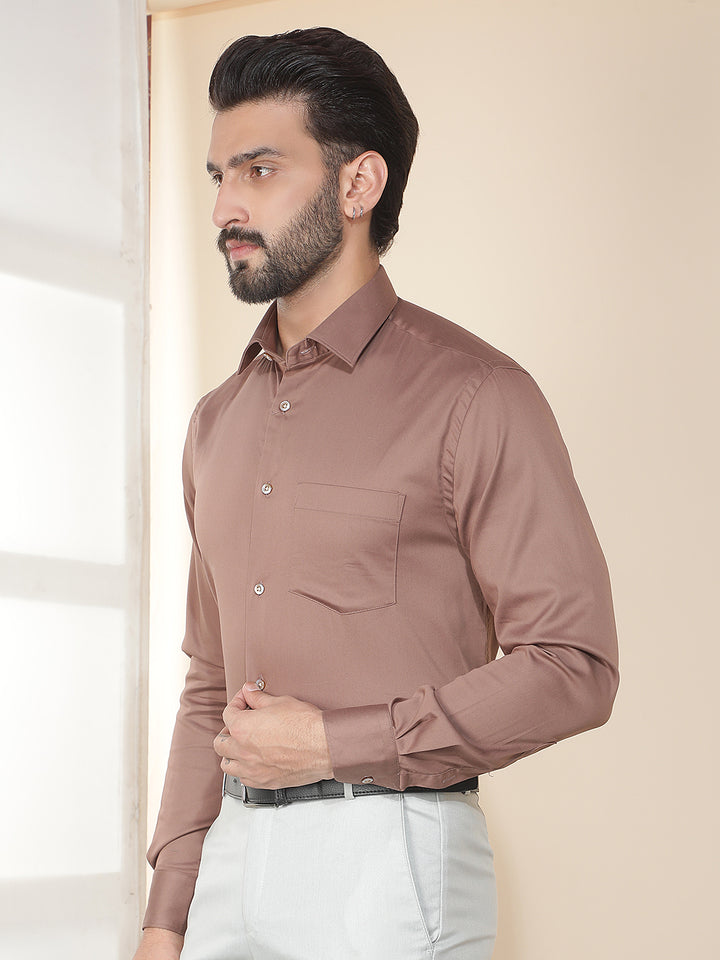 cobb tan solid slim-fit formal shirt