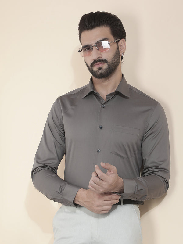 cobb grey solid slim-fit formal shirt