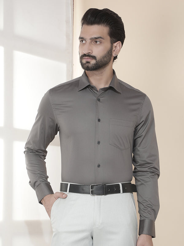 cobb grey solid slim-fit formal shirt