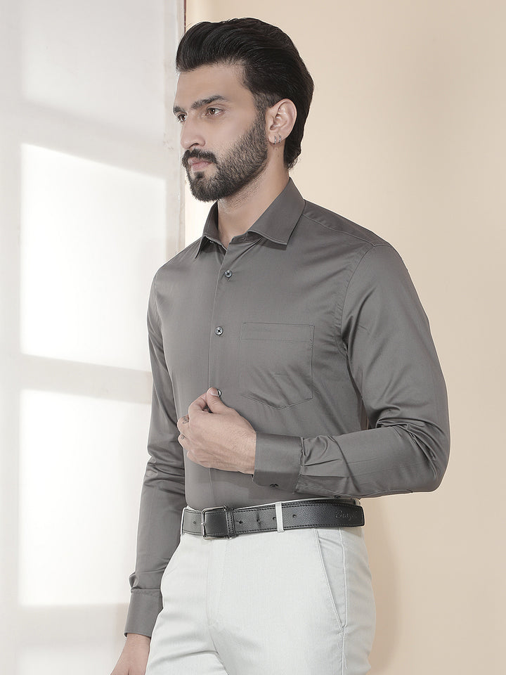cobb grey solid slim-fit formal shirt